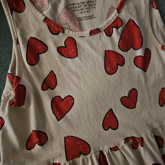 H&M Kids Casual Dress - Red Hearts on Cream - Picture 2 of 3
